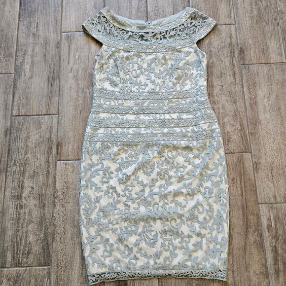 Tadashi Shoji Embroidered Lace Sheath Dress Womens 16 Mint Elegant Cocktail - Picture 2 of 10